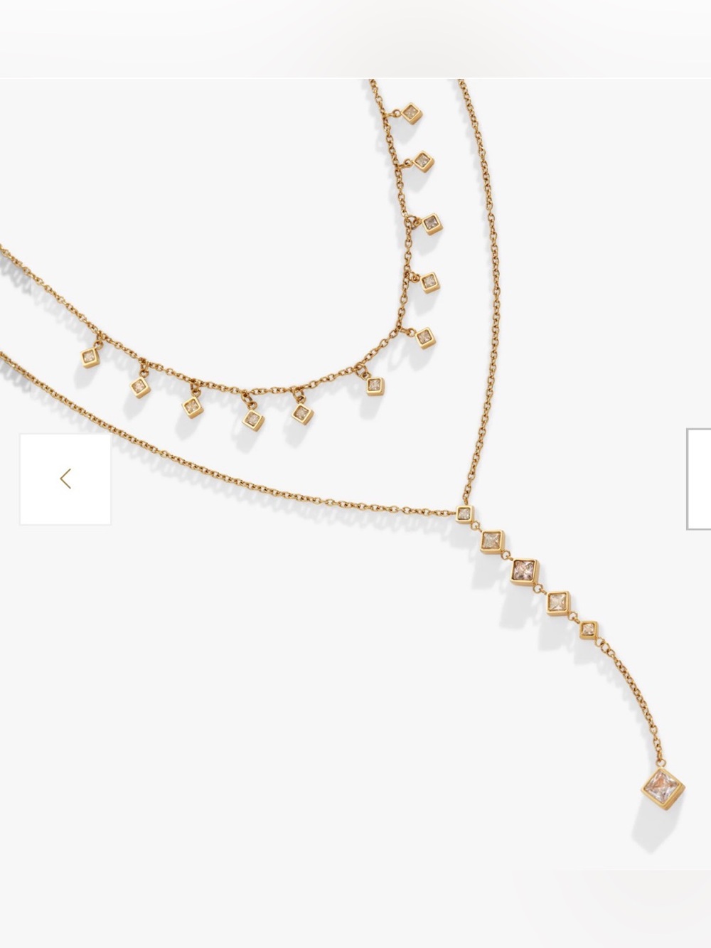 Alex and Ani layered princess cut drop down Necklace Crystal Accents